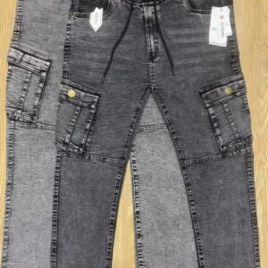 Men's Acid-Wash Denim Cargo Jogger Pants - Grey