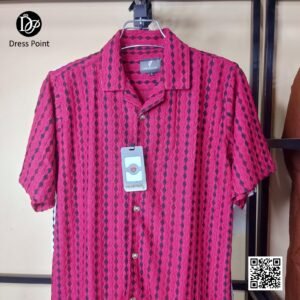 Men's Crinkle Diamond Jacquard Casual Shirt - Magenta