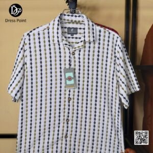 Men's Crinkle Chain-Stripe Casual Shirt - Cream