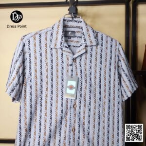 Men's Crinkle Chain-Stripe Casual Shirt - Grey