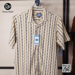 Men's Crinkle Zigzag-Stripe Casual Shirt - Beige