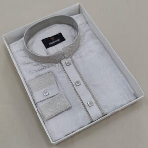 Men's Premium Embroidered Semi-Long Panjabi - Ivory White