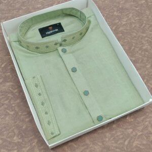 Men's Premium Embroidered Semi-Long Panjabi - Sage Green