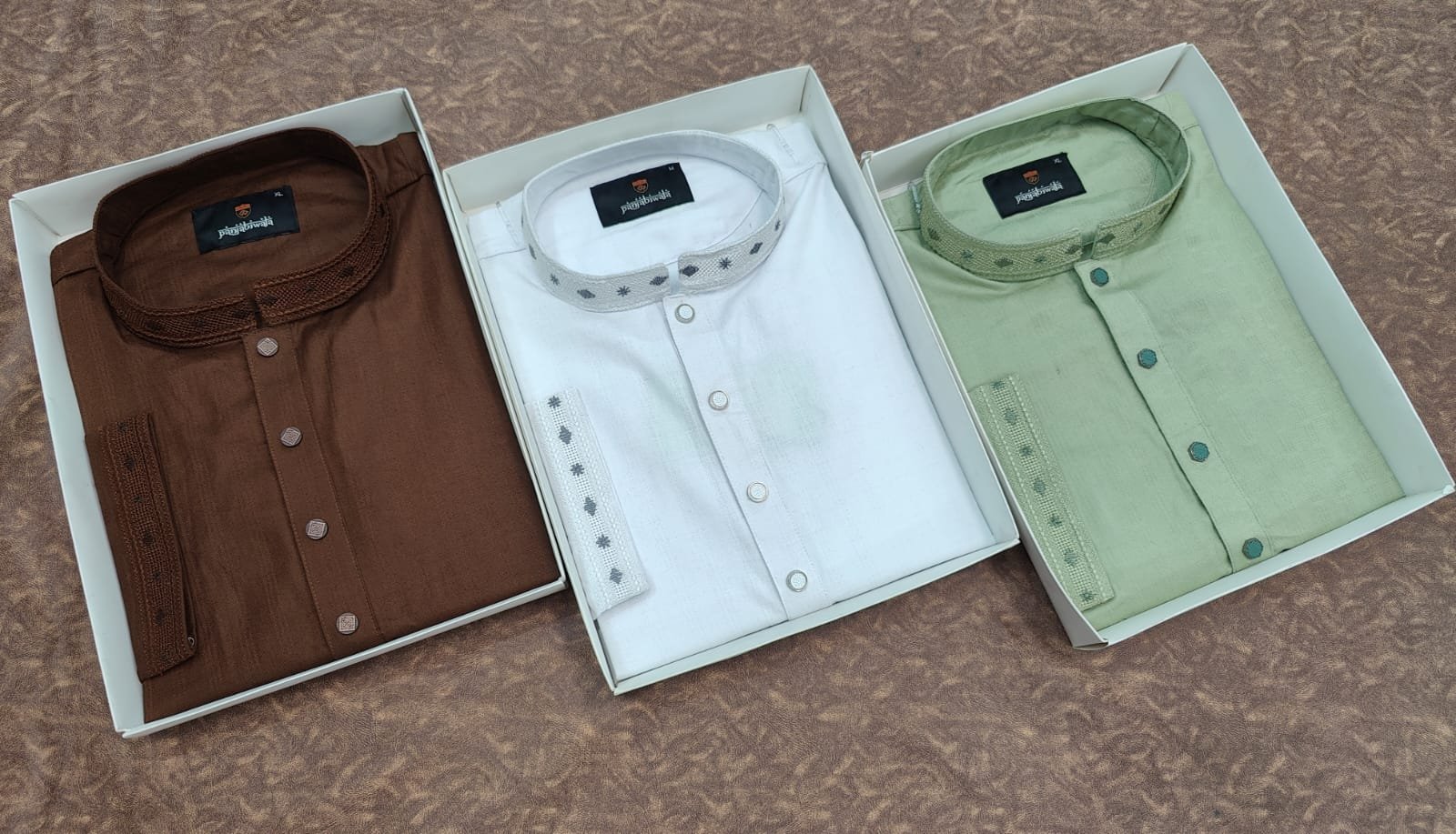 Men's Premium Embroidered Semi-Long Panjabi - Sage Green - Image 3