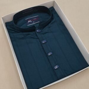 Men's Pinstripe Panjabi - Petrol Blue
